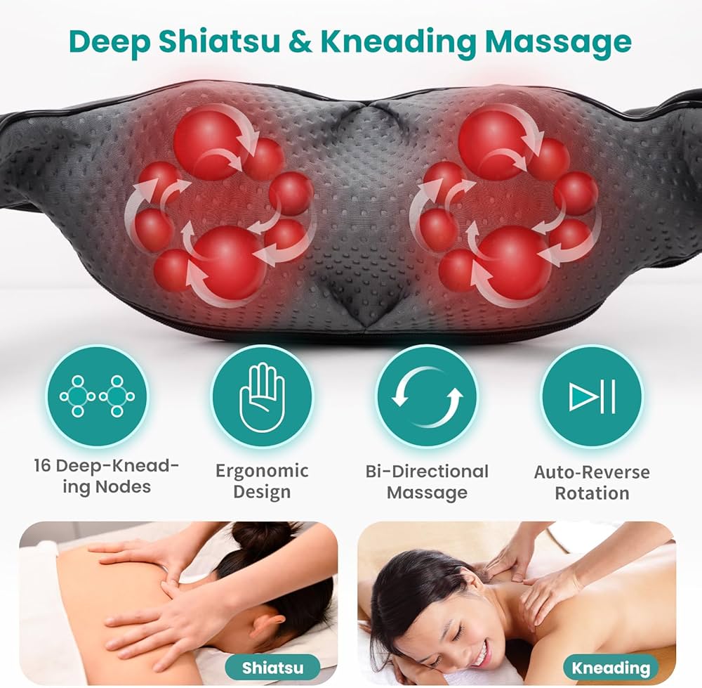 Nekteck Shiatsu Neck and Back Massager with Soothing Heat, Electric Deep Tissue 3D Kneading Massage Pillow for Shoulder, Leg, Body Muscle Pain Relief, Home, Office, and Car Use — image 2
