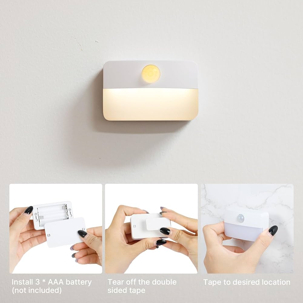 8 Pack Motion Sensor Stair Light for Indoor, Battery Operated Closet Lights, Wireless Stick on Anywhere Hallway Lamp, Portable Led Night Lamps for Bedroom Under Cabinet Kitchen — image 8