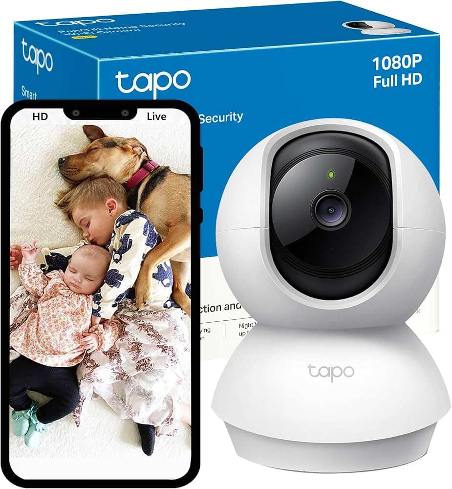 TP-Link Tapo Pan/Tilt Smart Security Camera, Indoor CCTV, 360 Rotational Views, Works with Alexa&Google Home, No Hub Required, 1080p, 2-Way Audio, Night Vision, SD Storage, Device Sharing (TC70)