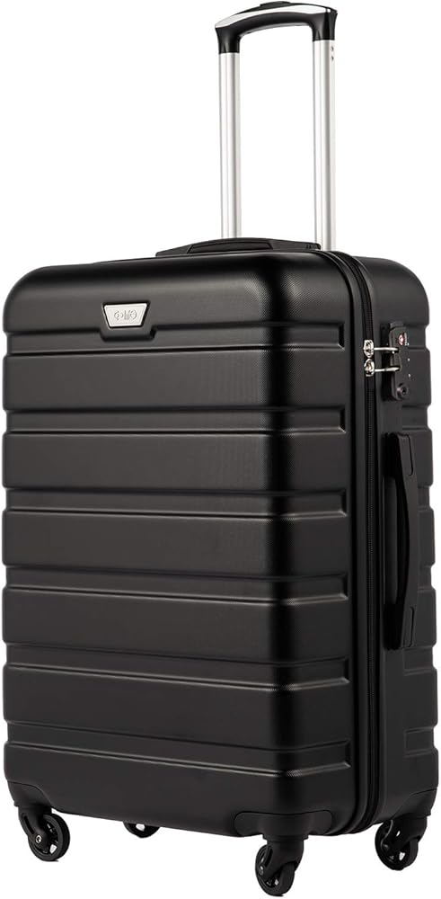 COOLIFE Carry on Luggage Travel Gear Trolley Bag ABS Lightweight Hard Shell Suitcase with TSA lock and Durable 4 Spinner Wheels (Black, S(20 inch))
