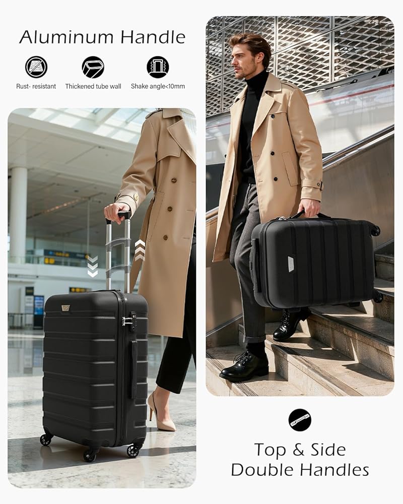 COOLIFE Carry on Luggage Travel Gear Trolley Bag ABS Lightweight Hard Shell Suitcase with TSA lock and Durable 4 Spinner Wheels (Black, S(20 inch)) — image 6