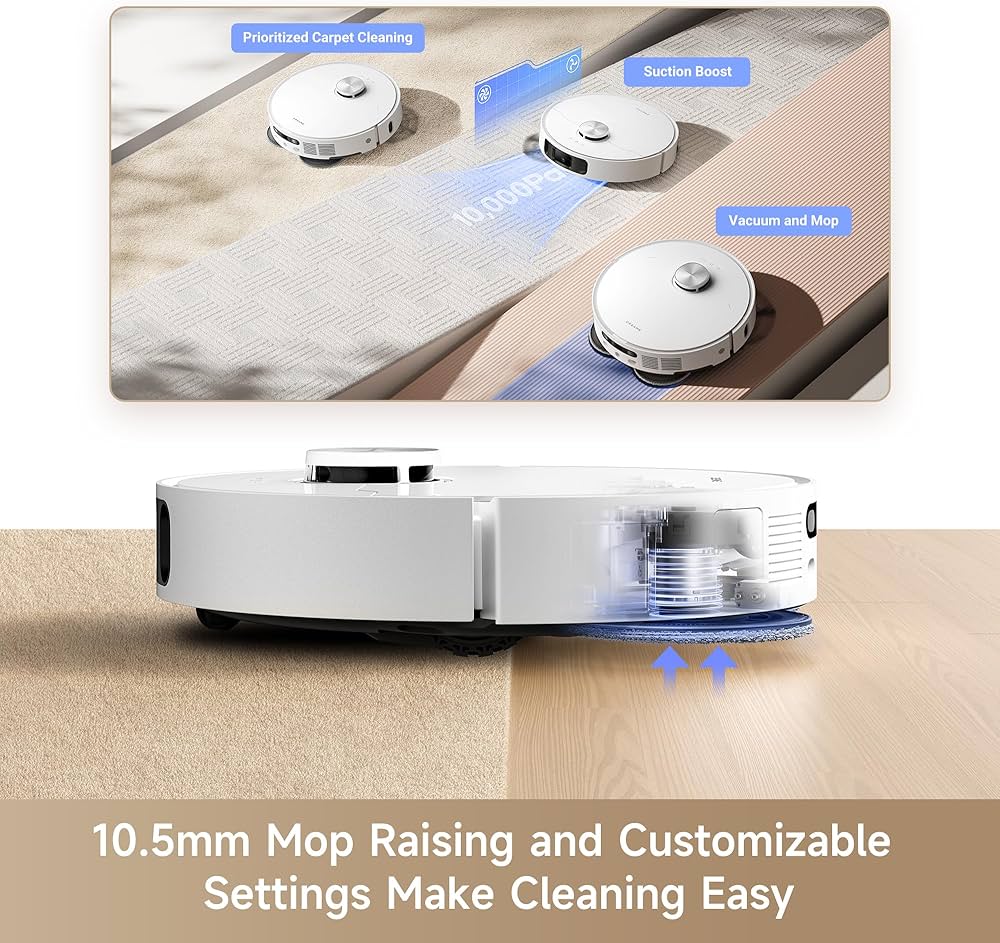 Dreame L10s Ultra Gen 2 Robot Vacuum and Mop, 10,000Pa Suction, RoboSwing Mop Extension, Fully Automatic Base,10.5mm Auto Lift, Auto Empty upto 100 days, Self Cleaning, Pet Mode,White, 2 Year Warranty — image 5
