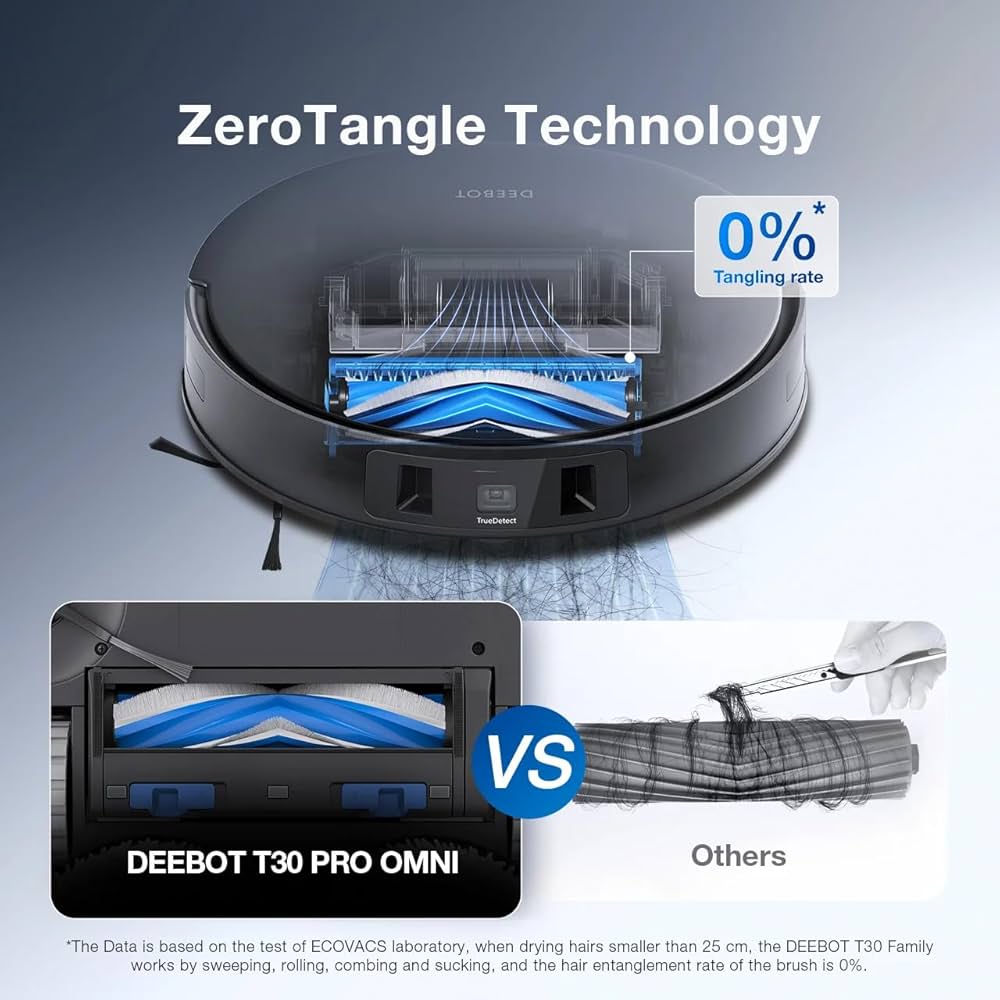 ECOVACS DEEBOT T30 PRO OMNI Robot Vacuum Cleaner with Mop function Hot Water, 11000Pa Powerful Suction, TruEdge Adaptive Mopping, Zero Tangle, TrueDetect 3D 3.0, Black — image 5