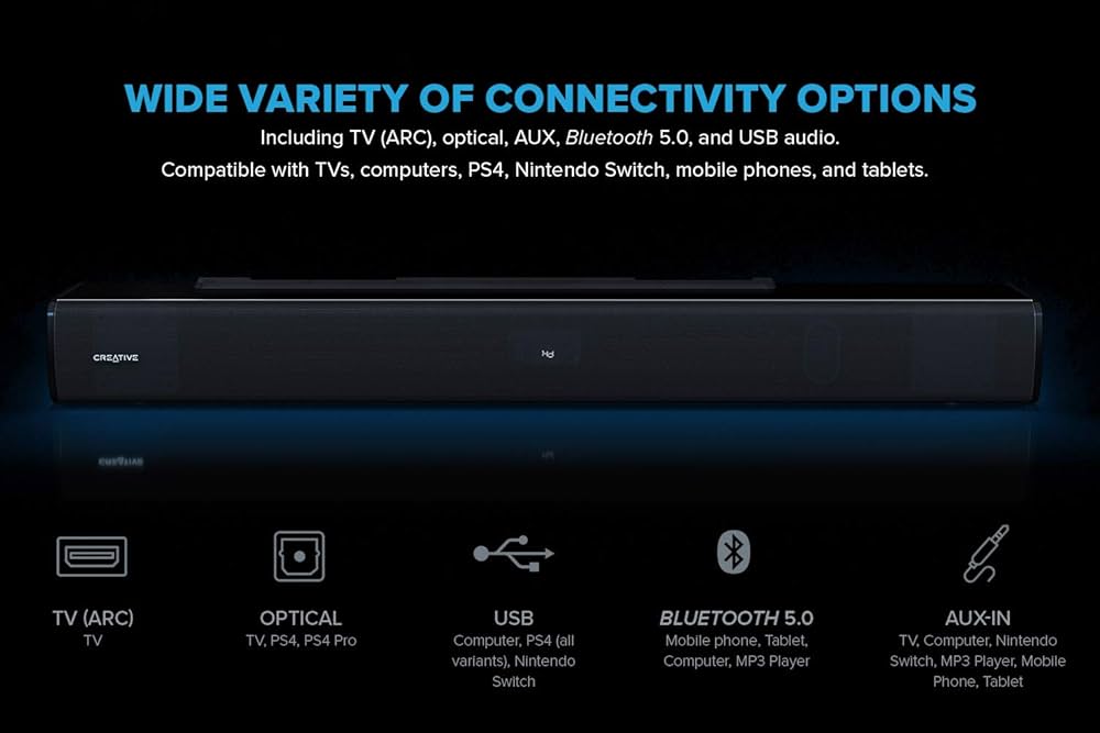 Creative Stage V2 2.1 Channel 160W Soundbar with Subwoofer, Clear Dialog and Surround by Sound Blaster, Bluetooth 5.0, TV ARC, Optical, and USB Audio,Adjustable Bass and Treble, for TV — image 5