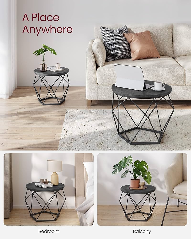 VASAGLE Round Coffee Table, Set of 2, Side Table, Sofa End Table, Modern Style, Removable Top, Steel Frame, for Living Room, Black LET040B22 — image 4