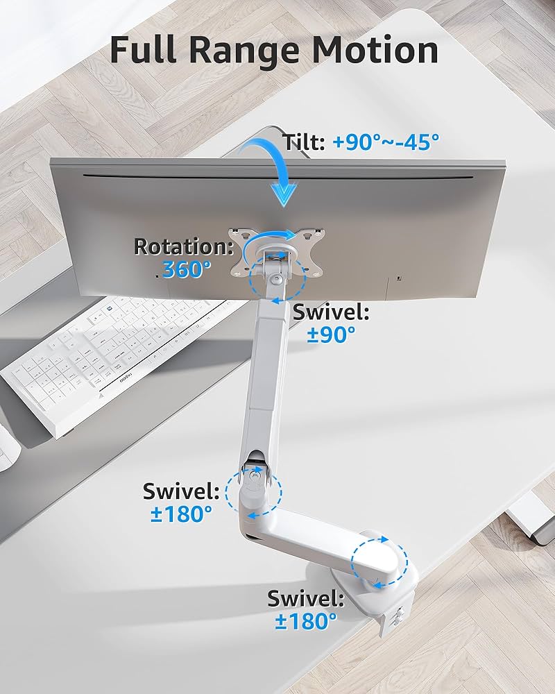 MOUNTUP Single Monitor Desk Mount, Adjustable Spring Monitor Arm, Support Max 32 Inch, 4.4-17.6lbs Screen, Computer Monitors Stand Holder with Clamp/Grommet Mounting Base, VESA Mount Bracket,White — image 5