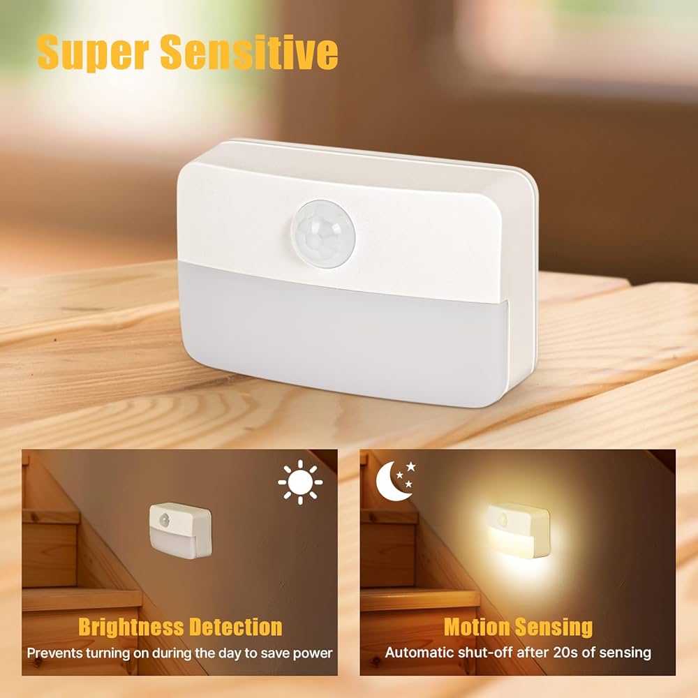 8 Pack Motion Sensor Stair Light for Indoor, Battery Operated Closet Lights, Wireless Stick on Anywhere Hallway Lamp, Portable Led Night Lamps for Bedroom Under Cabinet Kitchen — image 6