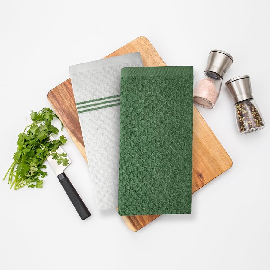 Infinitee Xclusives Premium Kitchen Towels - Pack of 6, 100% Cotton 40cm x 70cm Absorbent Dish Towels - 425 GSM Tea Towel, Terry Kitchen Dishcloth Towels - Green Dish Cloth for Household Cleaning — image 9