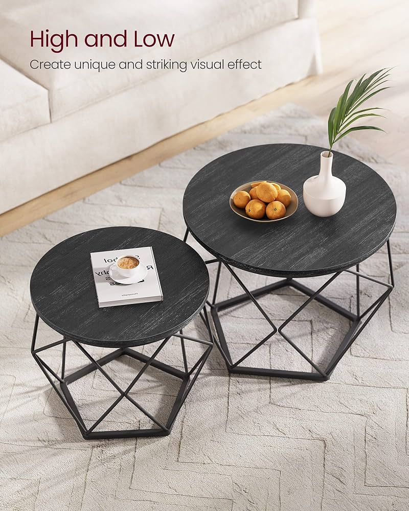 VASAGLE Round Coffee Table, Set of 2, Side Table, Sofa End Table, Modern Style, Removable Top, Steel Frame, for Living Room, Black LET040B22 — image 5