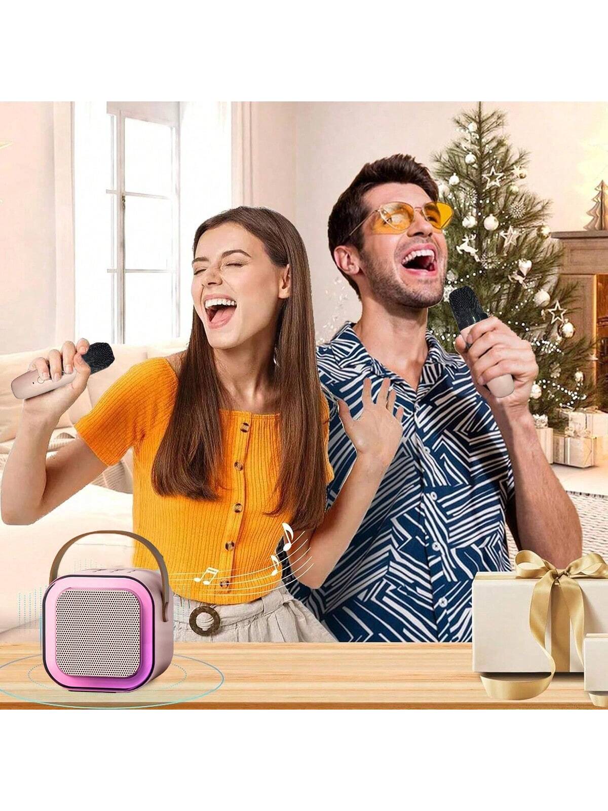 Portable Mini Wireless Karaoke Speaker With Wireless Microphone, High-Fidelity Stereo KTV Speaker System, Wireless Speaker And RGB Color LED Light Karaoke Machine, Suitable For Outdoor Activities, Travel, Home Gatherings, Christmas And Birthday Gifts — image 2