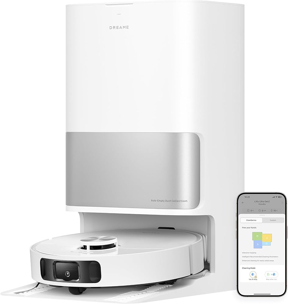 Dreame L10s Ultra Gen 2 Robot Vacuum and Mop, 10,000Pa Suction, RoboSwing Mop Extension, Fully Automatic Base,10.5mm Auto Lift, Auto Empty upto 100 days, Self Cleaning, Pet Mode,White, 2 Year Warranty