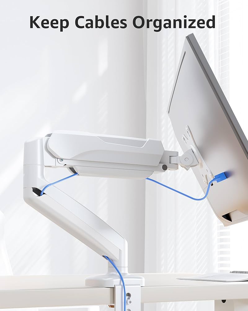 MOUNTUP Single Monitor Desk Mount, Adjustable Spring Monitor Arm, Support Max 32 Inch, 4.4-17.6lbs Screen, Computer Monitors Stand Holder with Clamp/Grommet Mounting Base, VESA Mount Bracket,White — image 7