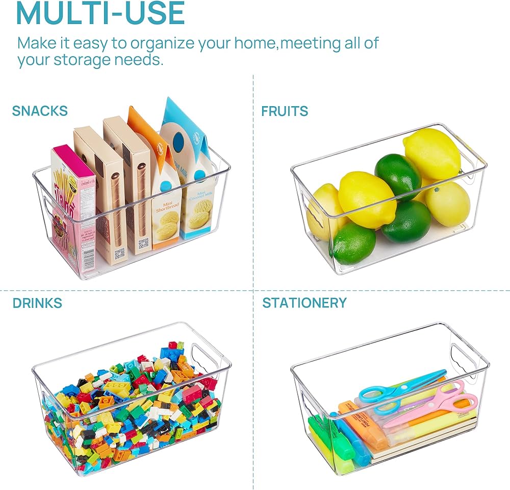 Vtopmart 6 Pack Clear Plastic Pantry Organizer Bins, Food Storage Containers with Handle for Refrigerator, Fridge, Cabinet, Kitchen, Countertops, Cupboard, Freezer Organization, BPA Free, Small — image 7