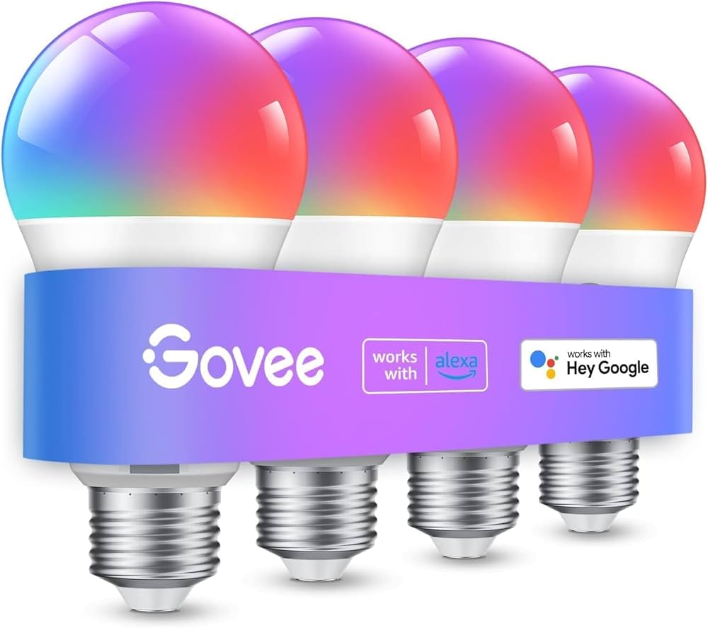 Govee Smart Light Bulb E27, Colour Changing with Music Sync Lamp, 54 Scenes, 16 Million DIY Colours, WiFi & Bluetooth LED Smart Bulb Works with Alexa Google Assistant Home App, Pack of 4