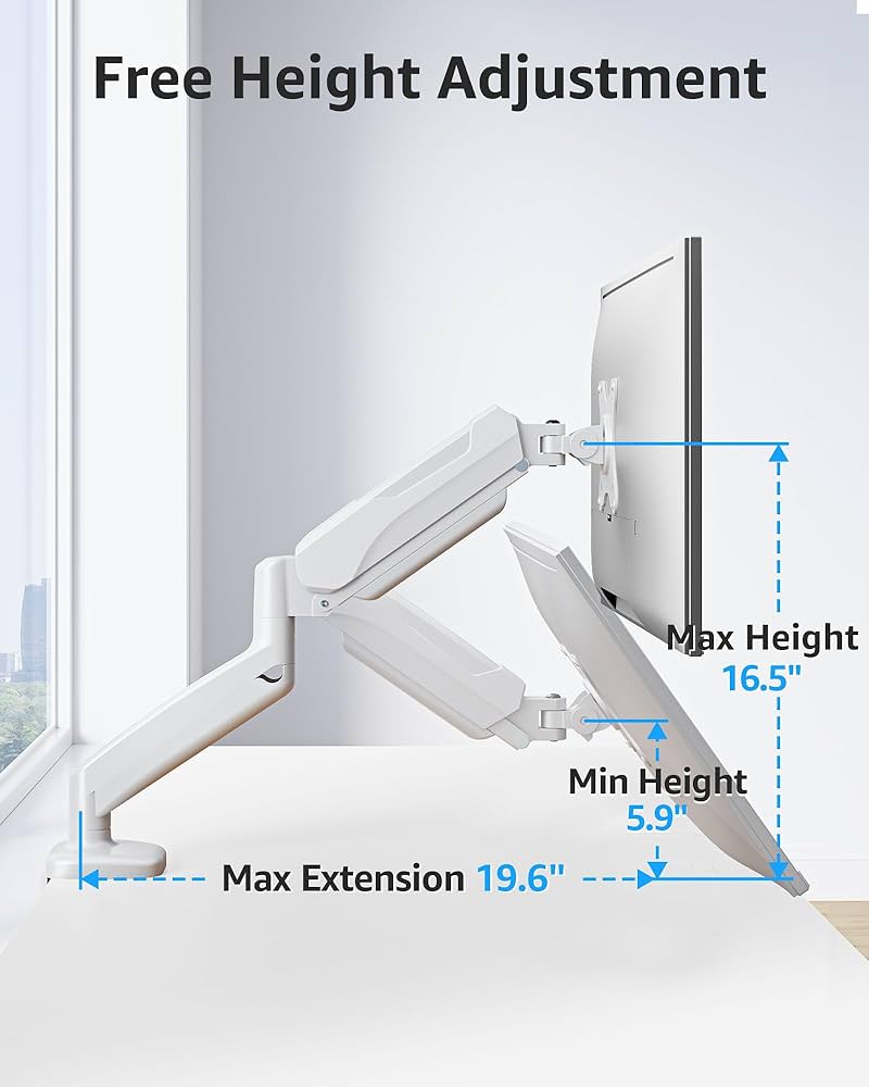 MOUNTUP Single Monitor Desk Mount, Adjustable Spring Monitor Arm, Support Max 32 Inch, 4.4-17.6lbs Screen, Computer Monitors Stand Holder with Clamp/Grommet Mounting Base, VESA Mount Bracket,White — image 8
