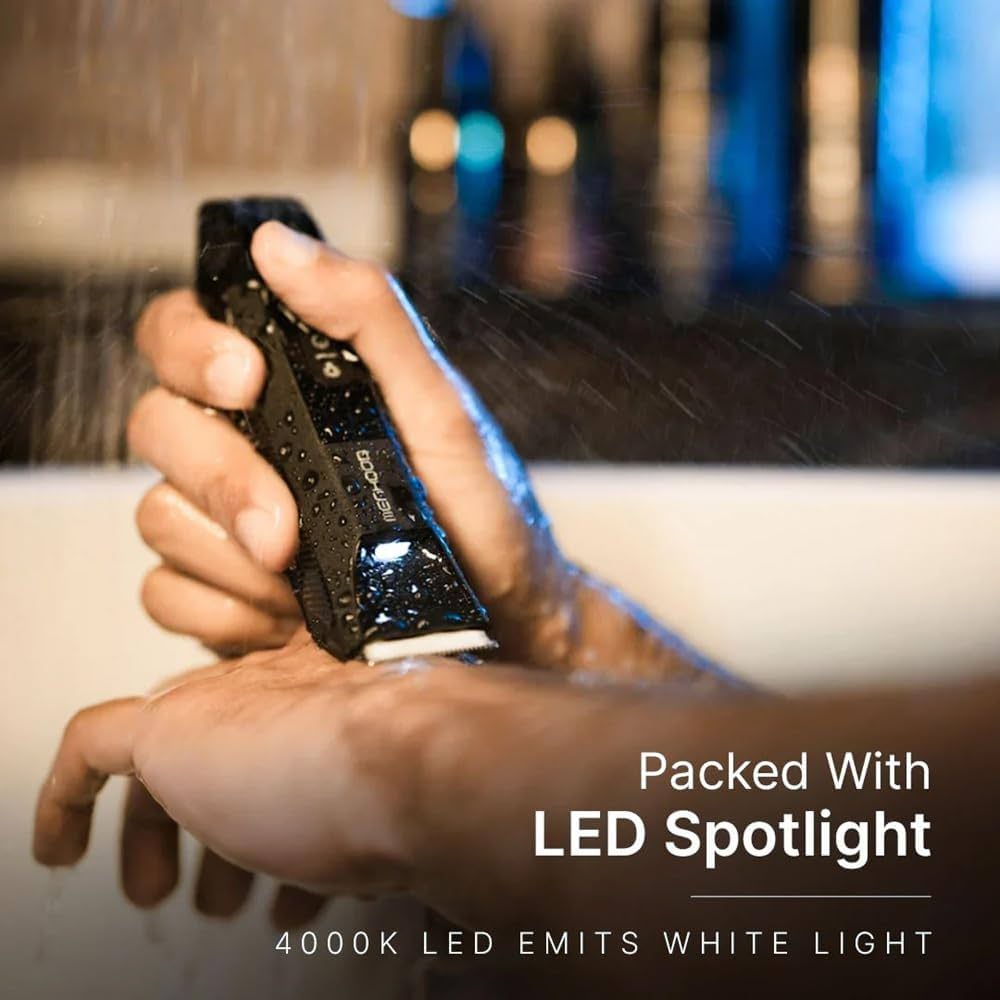 MENHOOD Balls and Body Grooming Trimmer 1.0 Pro for Men, IPX7 Waterproof, Wireless Charging with Type C Support & 150 Min Runtime, 4000K LED Light, Ceramic Blades for Below the Belt Grooming (Blue) — image 8