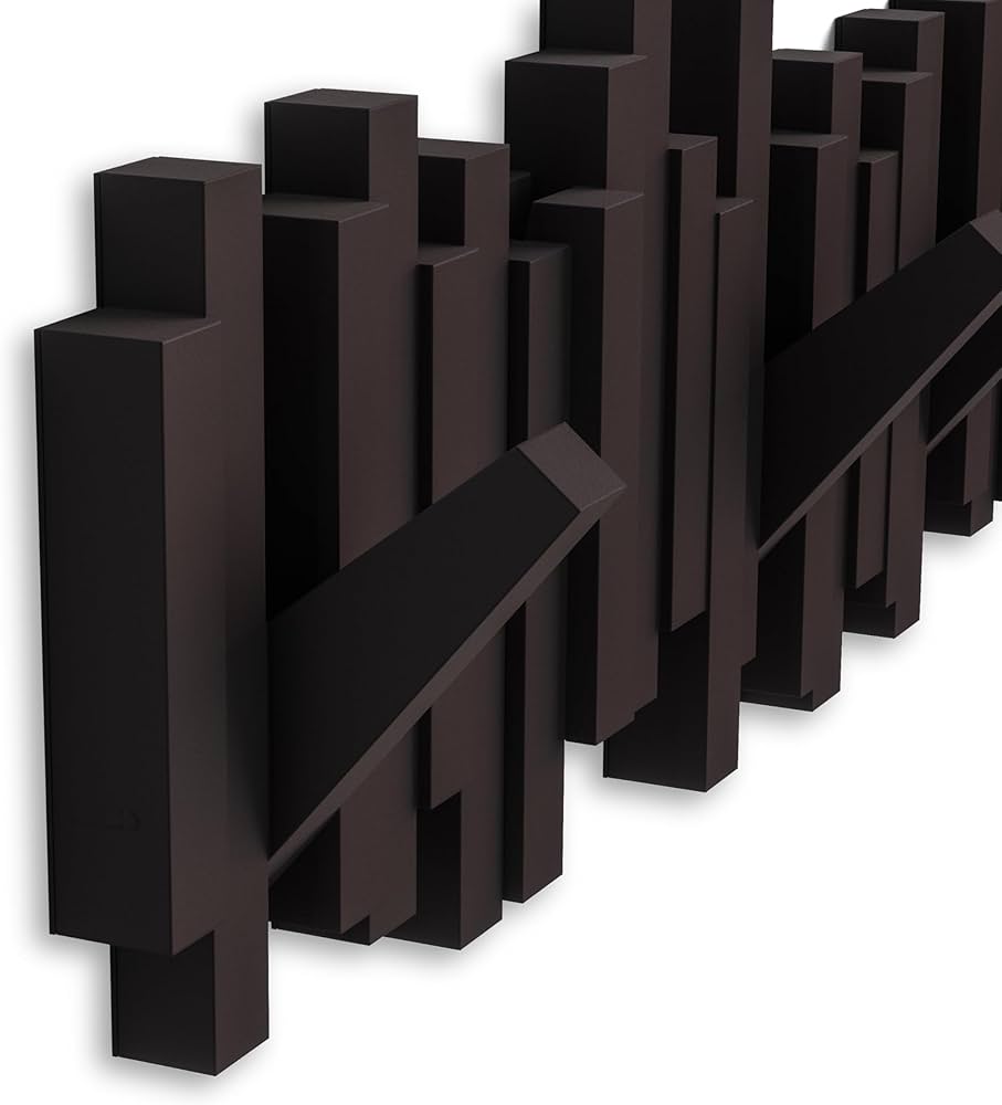 Umbra Sticks Multi Hook Coat Rack - Modern, Unique, Space-Saving Coat Hanger with 5 Flip-Down Hooks for Hanging Coats, Scarfs, Purses and More, Espresso — image 8