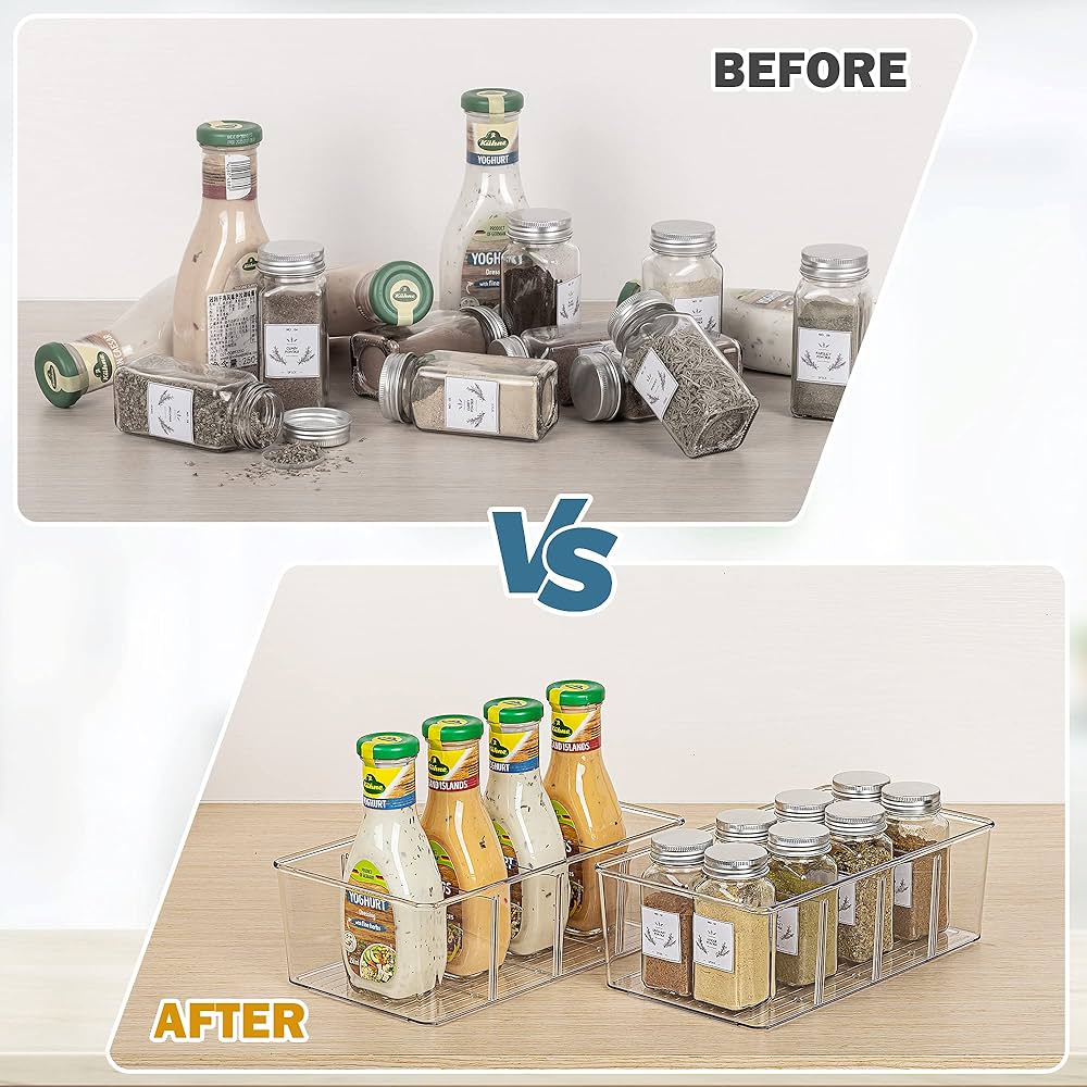 Vtopmart 4PCS Clear Plastic Pantry Organizer with Dividers, for Pantry, Kitchen, Refrigerator, Cabinets, Snacks, Pouches — image 5